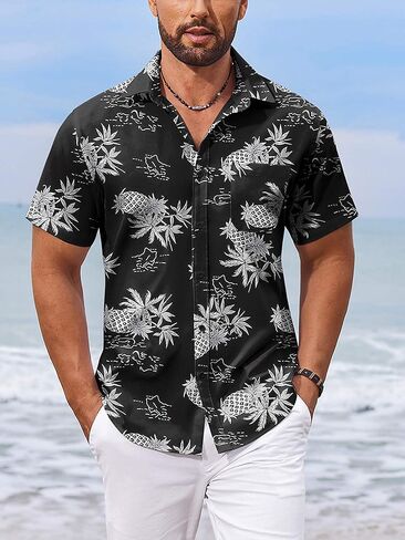 Men's Hawaiian Shirt Short Sleeve Casual Button Down Tropical Summer Beach Aloha Shirts in Saudi Arabia
