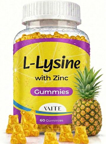 L-Lysine 1000mg with Zinc Gummies - Vitamins for Adults Tissue Health & Vegan Lysine Supplement Immune Support, Supports Skin, Lip, Gluten Free, Non-GMO, Amino Acid Supplements, 60 Gummy in Kuwait