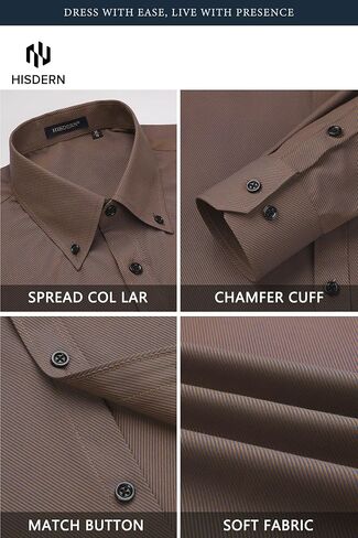 HISDERN 515 Mens Dress Shirts Long Sleeve Wrinkle Free Formal Shirt Stripe Business Casual Button Down Shirts in Saudi Arabia