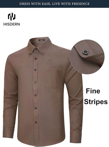 HISDERN 515 Mens Dress Shirts Long Sleeve Wrinkle Free Formal Shirt Stripe Business Casual Button Down Shirts in Saudi Arabia
