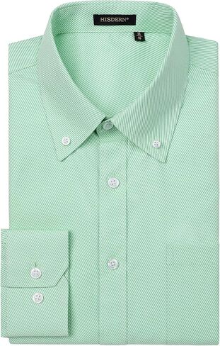 HISDERN 515 Mens Dress Shirts Long Sleeve Wrinkle Free Formal Shirt Stripe Business Casual Button Down Shirts in Saudi Arabia