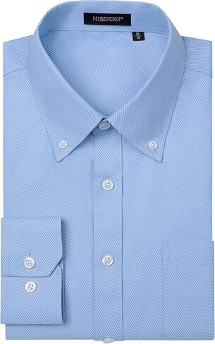 HISDERN 515 Mens Dress Shirts Long Sleeve Wrinkle Free Formal Shirt Stripe Business Casual Button Down Shirts in Saudi Arabia