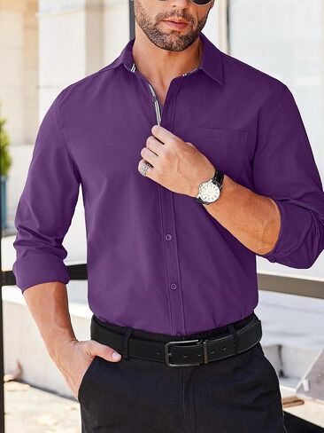 Men's Long Sleeve Casual Button Down Shirts Untucked Shirts for Men Regular Fit Dress Shirt in Saudi Arabia