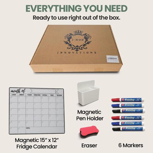 Magnetic Fridge Calendar 15" x 12" – Dry Erase Fridge Calendar with Full-Back Magnet, Monthly Refrigerator Planner Board with Magnetic Pen Holder, 6 Markers & Eraser, Reusable Kitchen Organizer in Kuwait