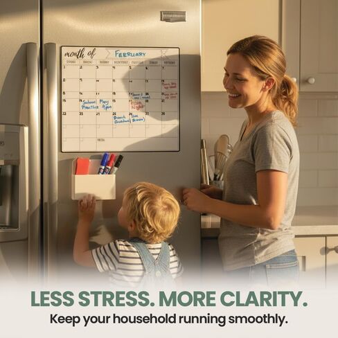 Magnetic Fridge Calendar 15" x 12" – Dry Erase Fridge Calendar with Full-Back Magnet, Monthly Refrigerator Planner Board with Magnetic Pen Holder, 6 Markers & Eraser, Reusable Kitchen Organizer in Kuwait