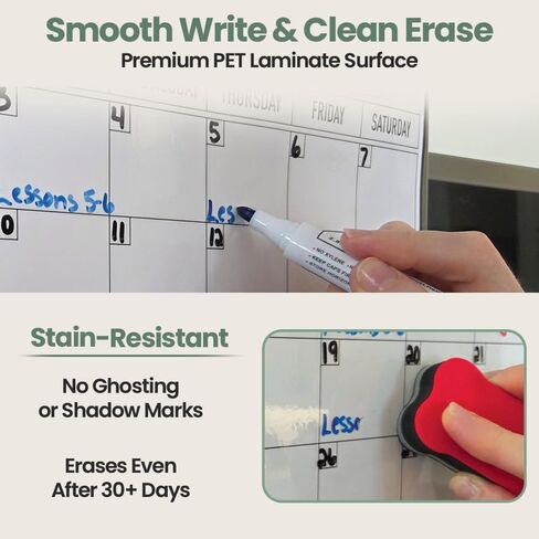 Magnetic Fridge Calendar 15" x 12" – Dry Erase Fridge Calendar with Full-Back Magnet, Monthly Refrigerator Planner Board with Magnetic Pen Holder, 6 Markers & Eraser, Reusable Kitchen Organizer in Kuwait