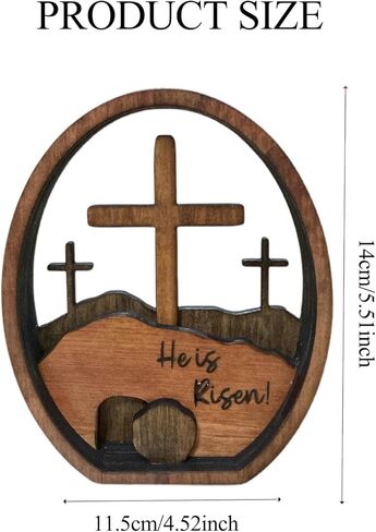Christian Easter Decoration,Wooden Artwork Sign He is Risen,Empty Tomb Easter Scene and Cross Decoration,Jesus Resurrection Decor,Table Sign and Family Gatherings Festival Ornament in Kuwait