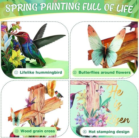 Teling Religious Card Pop up Cross Mother's Day Christian Sympathy Card with Envelope Hummingbirds, Flower, and Butterflies Greeting Design 8 ''x 6'' Baptism Confirmations Easter Holiday Keepsake in Saudi Arabia