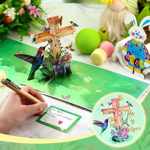 Teling Religious Card Pop up Cross Mother's Day Christian Sympathy Card with Envelope Hummingbirds, Flower, and Butterflies Greeting Design 8 ''x 6'' Baptism Confirmations Easter Holiday Keepsake in Saudi Arabia