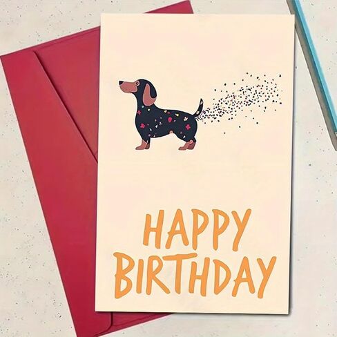 7.1" x 4.7" Dachshund Birthday Card with Confetti Tail - 300GSM Premium Folded Card & Envelope | Cute Cartoon Dog Greeting Card for Birthday Wishes (Happy Birthday Text)​ in Saudi Arabia
