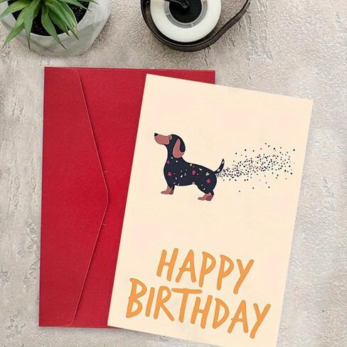7.1" x 4.7" Dachshund Birthday Card with Confetti Tail - 300GSM Premium Folded Card & Envelope | Cute Cartoon Dog Greeting Card for Birthday Wishes (Happy Birthday Text)​ in Saudi Arabia