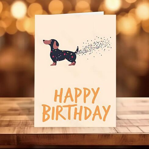 7.1" x 4.7" Dachshund Birthday Card with Confetti Tail - 300GSM Premium Folded Card & Envelope | Cute Cartoon Dog Greeting Card for Birthday Wishes (Happy Birthday Text)​ in Saudi Arabia