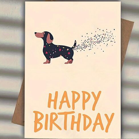 7.1" x 4.7" Dachshund Birthday Card with Confetti Tail - 300GSM Premium Folded Card & Envelope | Cute Cartoon Dog Greeting Card for Birthday Wishes (Happy Birthday Text)​ in Saudi Arabia