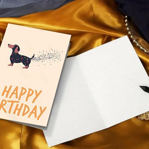 7.1" x 4.7" Dachshund Birthday Card with Confetti Tail - 300GSM Premium Folded Card & Envelope | Cute Cartoon Dog Greeting Card for Birthday Wishes (Happy Birthday Text)​ in Saudi Arabia