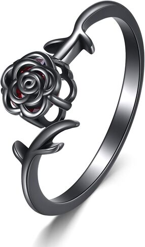 Black Rose Ring Sterling Silver Goth Black Rose Flower Ring for Women Gothic Jewelry for Women-Size 7 in Kuwait