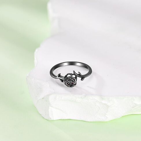 Black Rose Ring Sterling Silver Goth Black Rose Flower Ring for Women Gothic Jewelry for Women-Size 7 in Kuwait