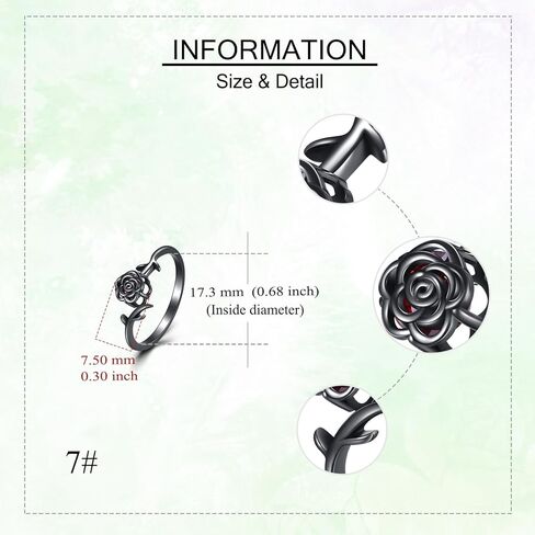 Black Rose Ring Sterling Silver Goth Black Rose Flower Ring for Women Gothic Jewelry for Women-Size 7 in Kuwait
