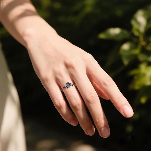 Black Rose Ring Sterling Silver Goth Black Rose Flower Ring for Women Gothic Jewelry for Women-Size 7 in Kuwait