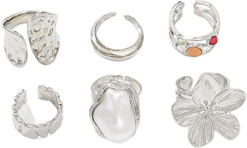 خواتم مفصل مكتنزة للنساء مجموعة خواتم قابلة للتكديس قابلة للتعديل، مجموعة خواتم مكتنزة من المجوهرات للارتداء اليومي in Kuwait