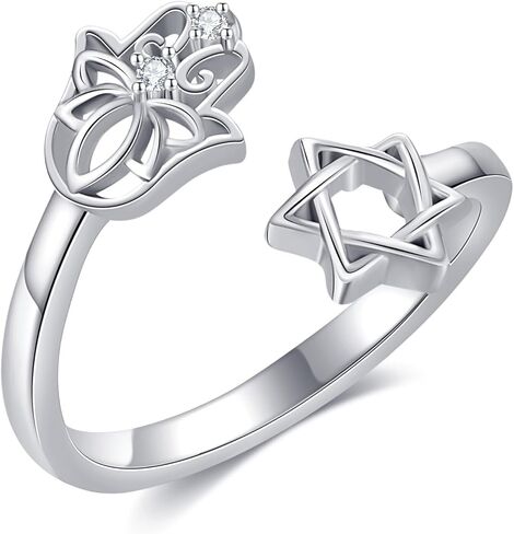 Star of David Rings 925 Sterling Silver Star and Hamsa Adjustable Rings for Women Lucky Jewish Jewelry for Women in Saudi Arabia