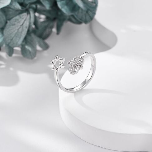 Star of David Rings 925 Sterling Silver Star and Hamsa Adjustable Rings for Women Lucky Jewish Jewelry for Women in Saudi Arabia