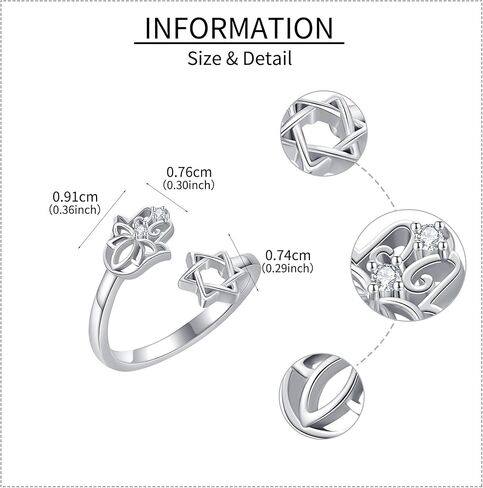 Star of David Rings 925 Sterling Silver Star and Hamsa Adjustable Rings for Women Lucky Jewish Jewelry for Women in Saudi Arabia