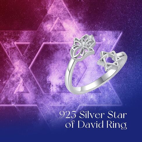 Star of David Rings 925 Sterling Silver Star and Hamsa Adjustable Rings for Women Lucky Jewish Jewelry for Women in Saudi Arabia