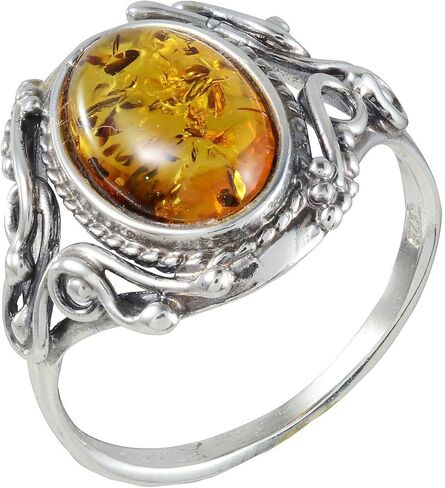 HolidayGiftShops Baltic Honey Amber Ring for Women in 925 Sterling Silver, Genuine Natural Amber Jewelry, Elegant Everyday Ring in Saudi Arabia