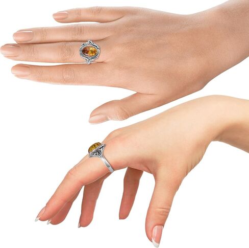 HolidayGiftShops Baltic Honey Amber Ring for Women in 925 Sterling Silver, Genuine Natural Amber Jewelry, Elegant Everyday Ring in Saudi Arabia