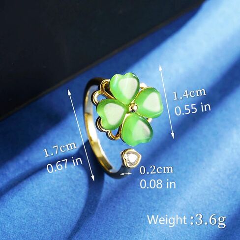 Dtja Heart Clover Rotating Statement Ring for Women Gold Plated Adjustable Crystal Love Green Cat's Eye Shamrock Flower Leaf Open Wrap Anxiety Rings Comfort Fit Luck Holiday Wedding Jewelry Gift in Saudi Arabia