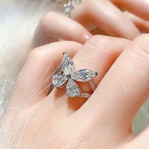 925 Sterling Silver Butterfly Ring, Crystal from Austria & Cubic Zirconia, Hypoallergenic Ring, Fine Jewelry Gifts for Women Cute Butterfly Jewelry Rings Size 9 in Saudi Arabia