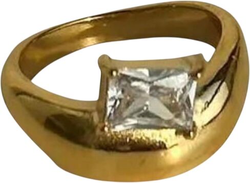 18K Yellow Gold-Plated Dome Ring with Cubic Zirconia Emerald-Cut, 9mm – Bold Cocktail Ring for Women in Saudi Arabia