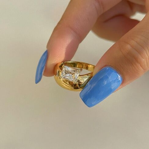 18K Yellow Gold-Plated Dome Ring with Cubic Zirconia Emerald-Cut, 9mm – Bold Cocktail Ring for Women in Saudi Arabia