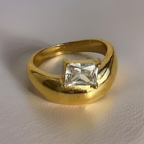 18K Yellow Gold-Plated Dome Ring with Cubic Zirconia Emerald-Cut, 9mm – Bold Cocktail Ring for Women in Saudi Arabia