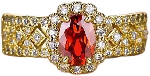 Vintage 925 Sterling Silver Ruby Ring Gold Ring Cocktail Rings Oval Ring Cut Red Gemstone Cubic Zirconia Anniversary Promise Ring CZ Halo Ring Eternity Engagement Wedding Band Ring for Women（7） in Saudi Arabia
