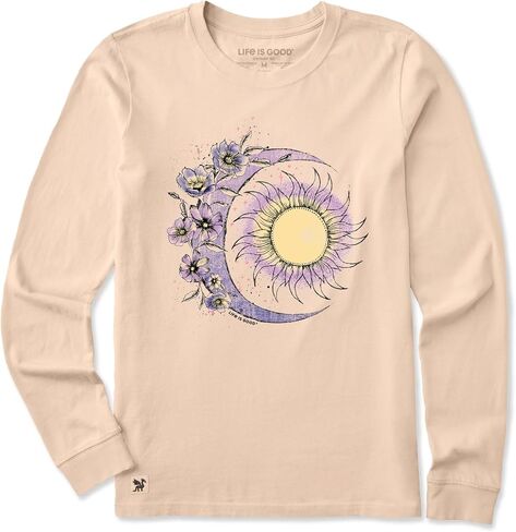 Life is Good Women's Moon Flower Long Sleeve Crusher Tee, Birch White in Saudi Arabia