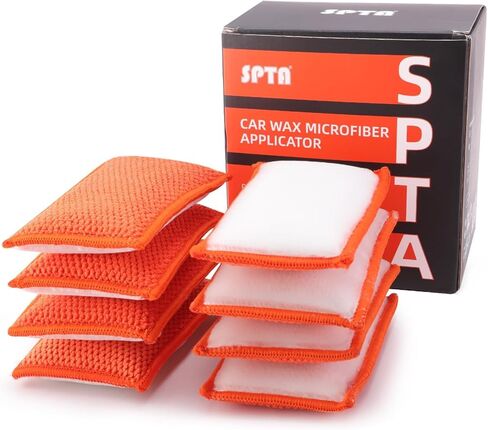SPTA Car Interior Scrubbing Sponge, 8Pcs Microfiber Car Wax Applicator, Car Wash Sponges for Car, Boat, Wood, Marble and Motorcycle, 6in x 3.3in x 0.8in, Orange in Kuwait