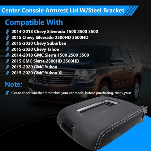 Center Console Armrest Lid W/Steel Bracket Compatible with 2015-2020 Chevy Tahoe,Suburban,GMC Yukon/Yukon XL for 2014-2018 Chevy Silverado/GMC Sierra 1500 2500 3500 Replace for 0227083AA in Kuwait