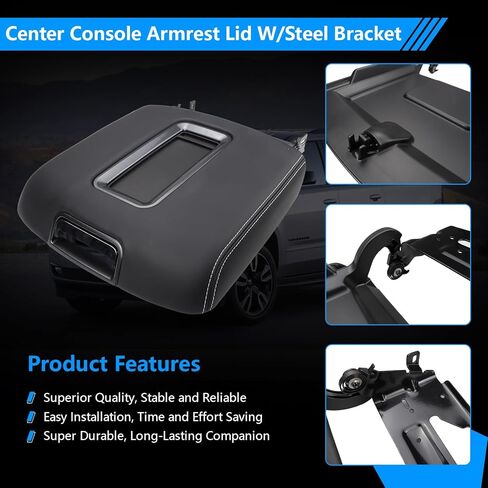 Center Console Armrest Lid W/Steel Bracket Compatible with 2015-2020 Chevy Tahoe,Suburban,GMC Yukon/Yukon XL for 2014-2018 Chevy Silverado/GMC Sierra 1500 2500 3500 Replace for 0227083AA in Kuwait