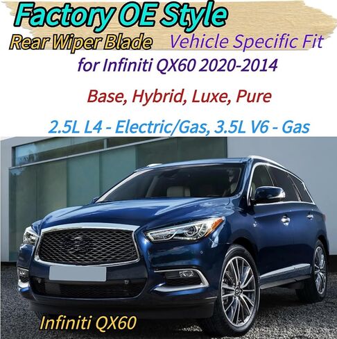 استبدال شفرة الممسحة الخلفية والذراع لسيارة Infiniti QX60 2014-2020 2019 2018 2017 2016 2015 - OEM مناسب لنماذج Base Hybrid Luxe Pure - مجموعة شفرات ممسحة الزجاج الأمامي الخلفية لجميع المواسم in Kuwait