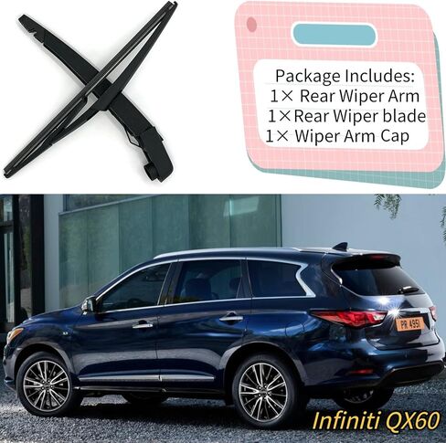 استبدال شفرة الممسحة الخلفية والذراع لسيارة Infiniti QX60 2014-2020 2019 2018 2017 2016 2015 - OEM مناسب لنماذج Base Hybrid Luxe Pure - مجموعة شفرات ممسحة الزجاج الأمامي الخلفية لجميع المواسم in Kuwait