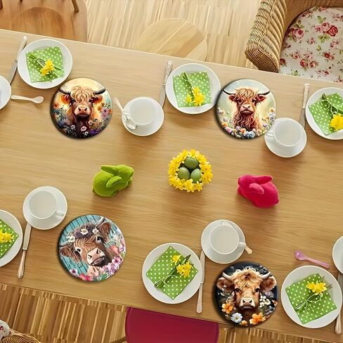 5 Pcs Highland Cow Cup Mat,Non-Slip Coaster Pads for Bar, Kitchen, Dining Room, Unique Housewarming Gifts for Home Decor（AB-070） in Saudi Arabia