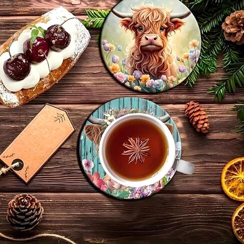 5 Pcs Highland Cow Cup Mat,Non-Slip Coaster Pads for Bar, Kitchen, Dining Room, Unique Housewarming Gifts for Home Decor（AB-070） in Saudi Arabia