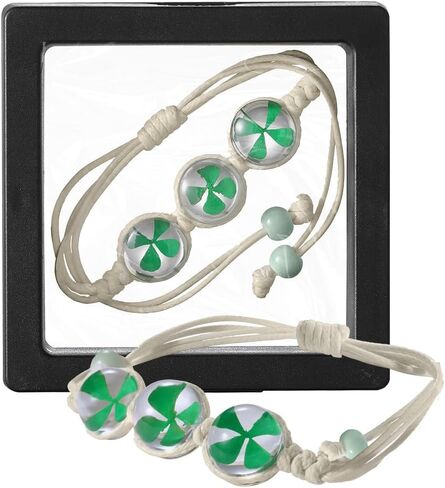 سوار Lucky Clover للنساء - مجوهرات البرسيم ذات الأربع أوراق مصنوعة يدويًا، سوار ساحر أخضر قابل للتعديل - هدية عيد القديس باتريك، إكسسوار الحظ الأيرلندي للارتداء اليومي in Kuwait