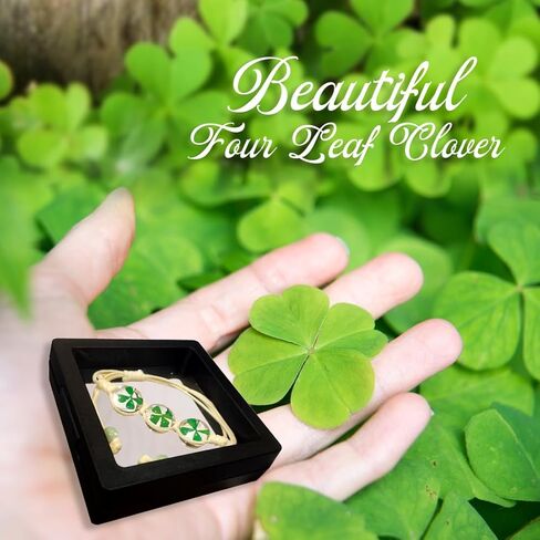 سوار Lucky Clover للنساء - مجوهرات البرسيم ذات الأربع أوراق مصنوعة يدويًا، سوار ساحر أخضر قابل للتعديل - هدية عيد القديس باتريك، إكسسوار الحظ الأيرلندي للارتداء اليومي in Kuwait