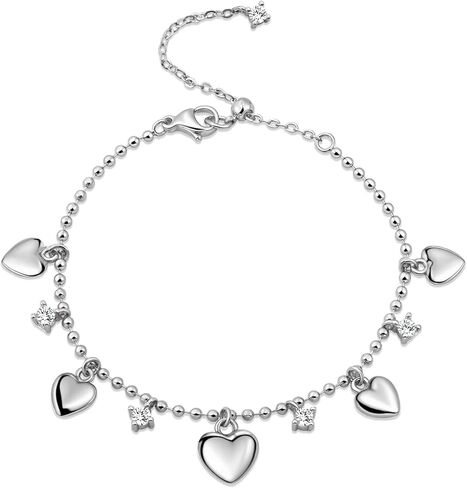 Silver Heart Charm Bracelet Adjustable Chain with Dainty Cubic Zirconia Charm Valentine’s Day Gifts for Girlfriend in Saudi Arabia