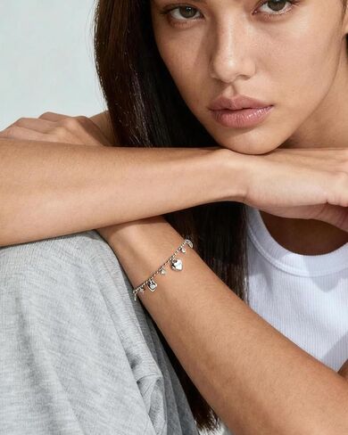Silver Heart Charm Bracelet Adjustable Chain with Dainty Cubic Zirconia Charm Valentine’s Day Gifts for Girlfriend in Saudi Arabia