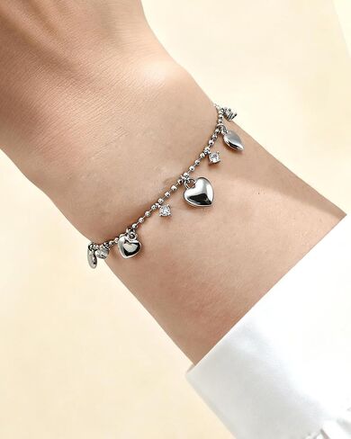 Silver Heart Charm Bracelet Adjustable Chain with Dainty Cubic Zirconia Charm Valentine’s Day Gifts for Girlfriend in Saudi Arabia