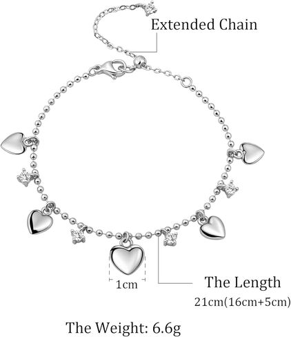 Silver Heart Charm Bracelet Adjustable Chain with Dainty Cubic Zirconia Charm Valentine’s Day Gifts for Girlfriend in Saudi Arabia