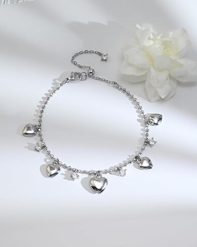Silver Heart Charm Bracelet Adjustable Chain with Dainty Cubic Zirconia Charm Valentine’s Day Gifts for Girlfriend in Saudi Arabia